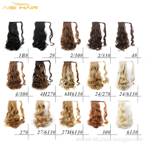 Aisi curly braiding ponytail hairpiece magic paste ombre brown burgundy tape clip in pony tail synthetic hair extension